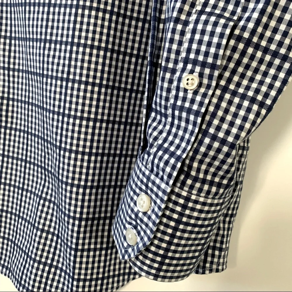 BANANA REPUBLIC Slim Fit Oxford Shirt Checks Navy & White Non Iron 17-17 1/2 XL